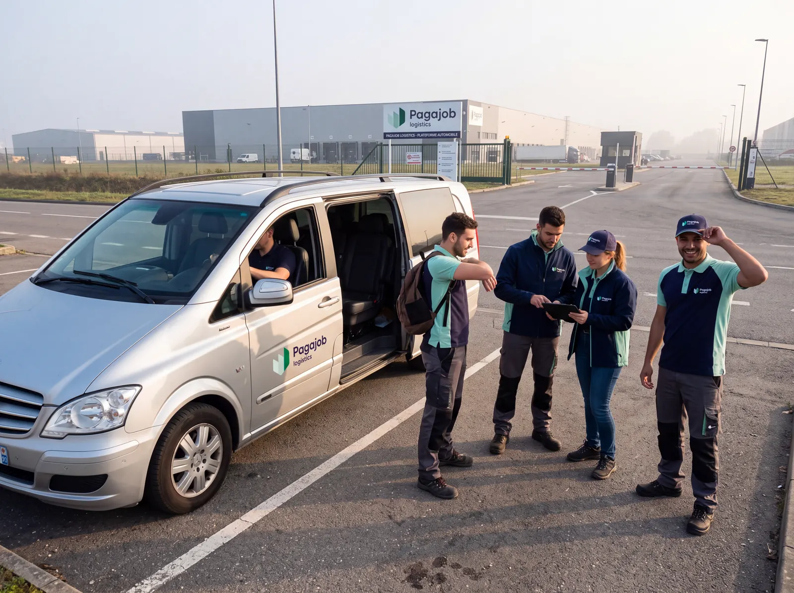 Équipe de chauffeurs Pagajob Logistics devant la navette
